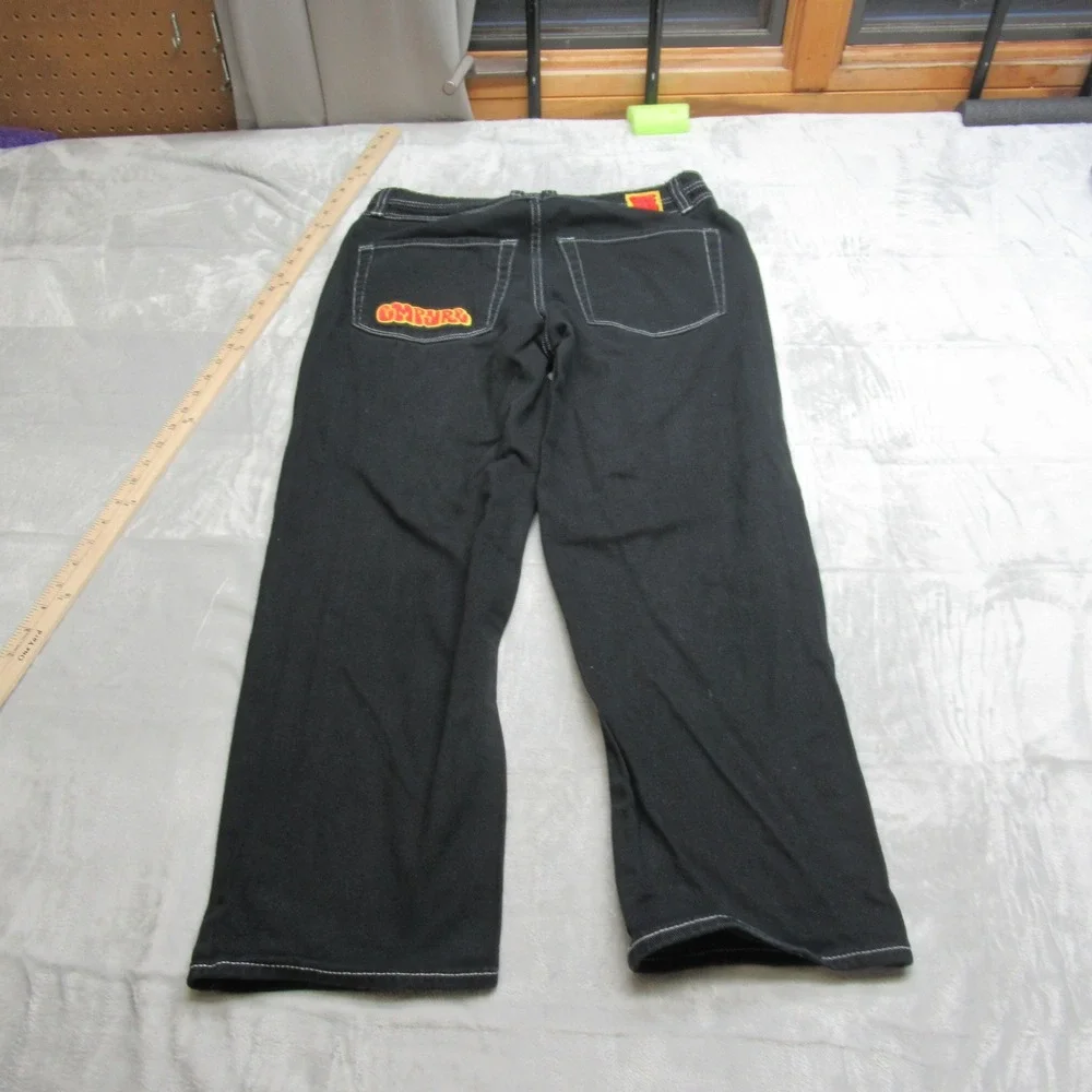 Empyre Y2K Jeans Mens 32x28 Black Denim Wide Leg Contrast Stitch Skate‎ Relaxed